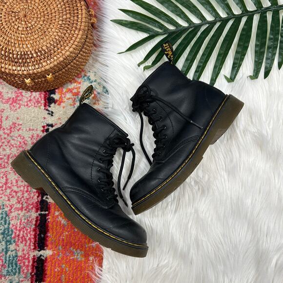 Martens Black Leather Combat 1460 J Boot Gender Neutral Boys